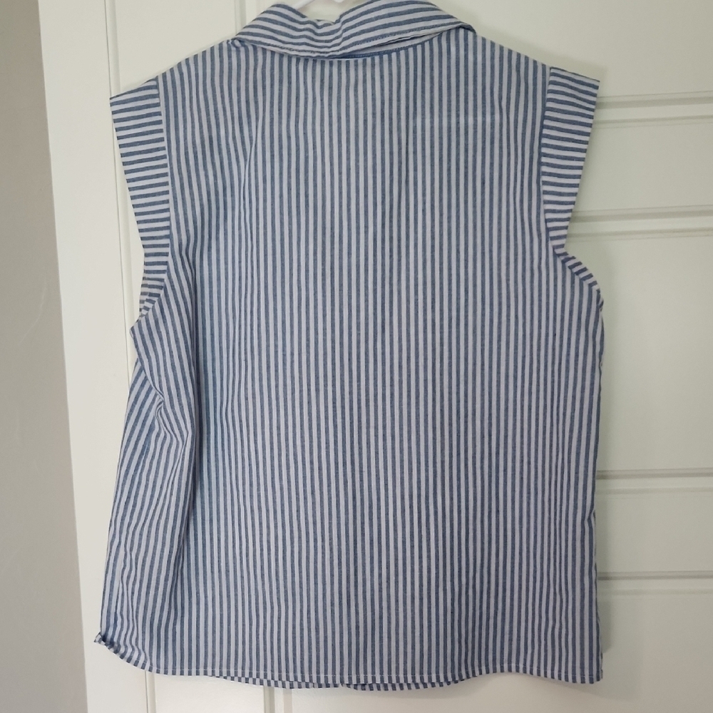 Groove Women's Striped Button Down Shirt - Blue and White - Picture 4 of 5